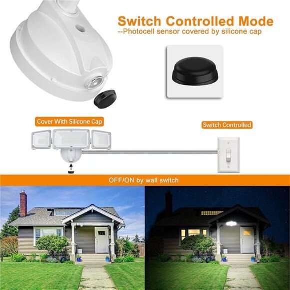 3500LM LED Security Light Outdoor, 35W Outdoor Flood Light3 Head Exterior Light - Picture 4 of 6